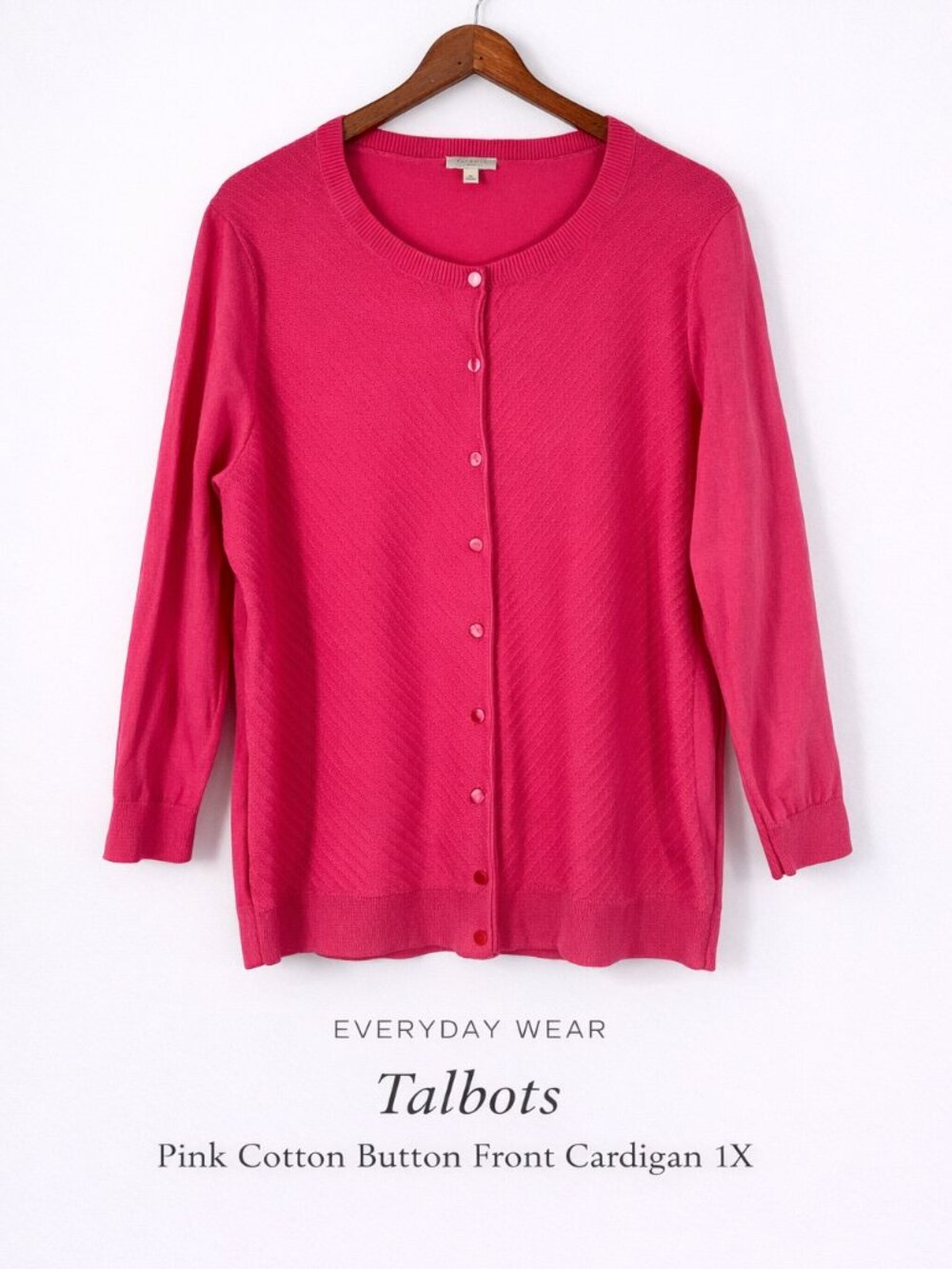 Talbots Pink Cotton Cardigan 1X Button Front Preppy Classic Sweater
